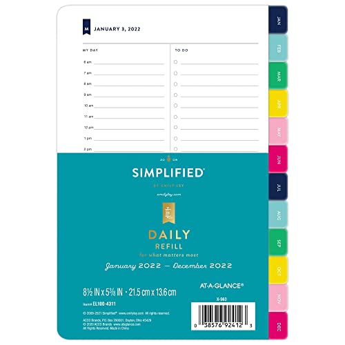 Simplified by Emily Ley 2022 Tages-Nachfüll-Set, 14,9 x 21,6 cm, Schreibtischgröße, eine Seite pro Tag Nachfüllpackung (EL100-4311) von AT-A-GLANCE