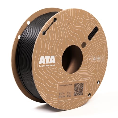 ATA® Premium PLA 2.0 Filament, European Made, 1.75mm 3D Drucker Filament, 1 KG Spool, ≤0.03mm Max Tolerance backed by 3-Axis Laser Precision (Black, 1kg) von ATA