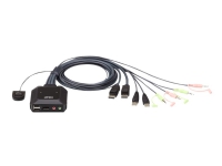 ATEN 2-Port USB DisplayPort Kabel KVM Switch mit Remote-Port-Wähler, 4096 x 2160 Pixel, 4K Ultra HD, 1,38 W, Schwarz von ATEN Technology