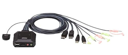 Aten CS22DP Schwarz KVM Schalter - Peripherischer Eingang (2560 x 1600 Pixel, USB, DisplayPort, 3,5 mm Kopfhörer, 3,5 mm Mikrofon, DisplayPort, USB A, Micro-USB B, USB Type-A) von ATEN
