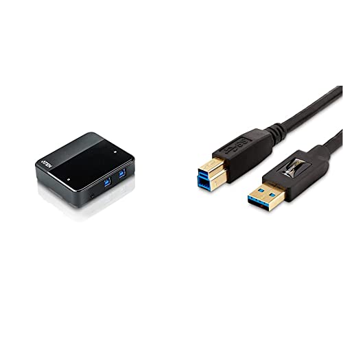 Aten US234-AT USB 3.0-Peripheriegeräte-Switch mit 2-Port schwarz & Amazon Basics USB 3.0 A-Stecker-B-Stecker-Kabel (1,8 m) von ATEN