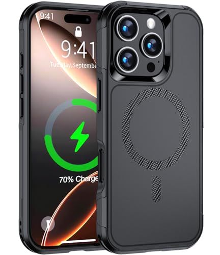 ATETEO Schutzhülle für iPhone 16 Pro, magnetische Hülle für iPhone 16 Pro 6,3 Zoll [Kompatibel mit Magsafe] [Schutz in Militärqualität] Schlanke und robuste Handyhülle, stoßfeste Handyhülle, Schwarz von ATETEO