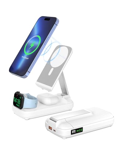 5 in 1 Kabelloses Ladegerät mit einstellbarem Ständer, 20W Wireless Charging mit 10000 mAh, magnetisch faltbares Design, kompatibel mit iPhone 16/15/14/13/12 alle Serien & Kopfhörer & iWatch 5 in 1 Kabelloses Ladegerät mit einstellbarem Ständer, 20W Wireless Charging mit 10000 mAh, magnetisch faltbares Design, kompatibel mit iPhone 16/15/14/13/12 alle Serien & Kopfhörer & iWatch von ATEVENSE