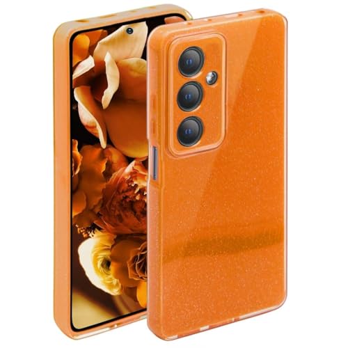 ATISIJIE Glitzer Hülle für Samsung Galaxy S24 Plus Hülle,Silikon Stoßfest Handyhülle Glitzer Schutzhülle für Frauen und Mädchen für Samsung Galaxy S24 Plus Orange von ATISIJIE