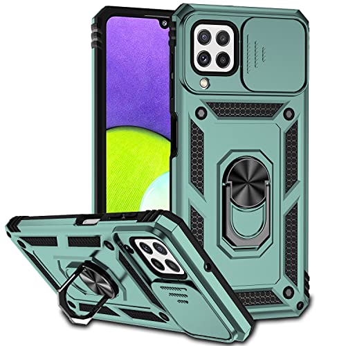 ATISIJIE Handyhülle für Samsung Galaxy A22 4G/M32 4G Hülle, Stoßfest Schutzhülle Samsung Galaxy A22 4G/M32 4G Case Cover mit 360 Grad Metal Ring Halter Standard [Push-Window-Funktion] Dunkelgrün von ATISIJIE