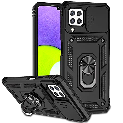 ATISIJIE Handyhülle für Samsung Galaxy A22 4G/M32 4G Hülle, Stoßfest Schutzhülle Samsung Galaxy A22 4G/M32 4G Case Cover mit 360 Grad Metal Ring Halter Standard [Push-Window-Funktion] Schwarz von ATISIJIE