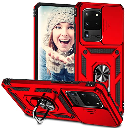 ATISIJIE Handyhülle für Samsung Galaxy S20 Ultra / S20 Ultra 5G Hülle, Stoßfest Schutzhülle Samsung S20 Ultra / S20 Ultra 5G Case Cover 360 Grad Metal Ring Halter Standard [Push-Window-Funktion] Rot von ATISIJIE