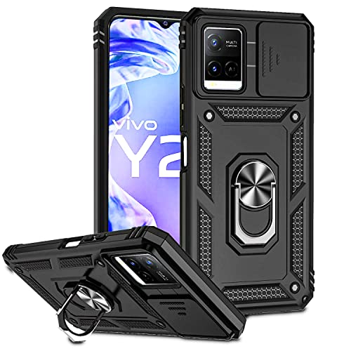 ATISIJIE Handyhülle für Vivo Y21 / Vivo Y21S / Vivo Y33S Hülle, Stoßfest Schutzhülle Vivo Y21 / Vivo Y21S / Vivo Y33S Case Cover mit 360 Grad Metal Ring Halter Standard [Push-Window-Funktion] Schwarz von ATISIJIE
