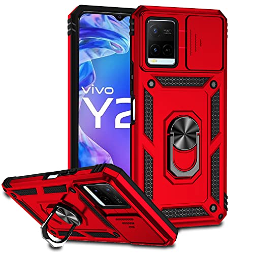 ATISIJIE Handyhülle für Vivo Y21 / Vivo Y21S / Vivo Y33S Hülle, Stoßfest Schutzhülle Vivo Y21 / Vivo Y21S / Vivo Y33S Case Cover mit 360 Grad Metal Ring Halter Standard [Push-Window-Funktion] Rot von ATISIJIE