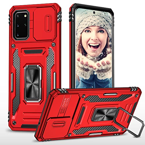 ATISIJIE Hülle für Samsung Galaxy S20 / S20 5G Handyhülle [Slide Camera Kameraschutz], Metall 360 Grad Metal Ring Halter Standard Stoßfest Schutzhülle Case Cover Schutzfolie Rot von ATISIJIE