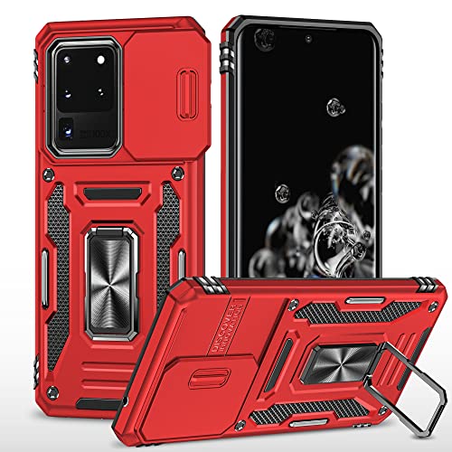 ATISIJIE Hülle für Samsung Galaxy S20 Ultra / S20 Ultra 5G Handyhülle [Slide Camera Kameraschutz], Metall 360 Grad Metal Ring Halter Standard Stoßfest Schutzhülle Case Cover Schutzfolie Rot von ATISIJIE