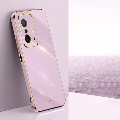 ATISIJIE Hülle für XiaoMi 13T /13T Pro Handyhülle Silikon, Schutzhülle Golden Galvanisierrahmen Dünne Weiche TPU Soft Stoßfest Case Cover Bumper Violett von ATISIJIE