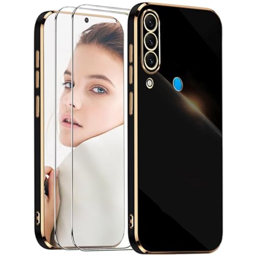 ATISIJIE Kompatibel mit Samsung Galaxy A20S Hülle,mit 2*Schutzfolie Luxuriös Galvanisierte Weich TPU Kameraschutz Kratzfest Stoßfest Schutzhülle Bumper Phone Case-Schwarz von ATISIJIE