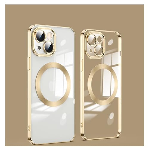 ATISIJIE Magnetic Handyhülle für iPhone 14 Plus Hülle 6.7 Inches mit Kameraobjektivschutz [Magnetisches Aufladen] Galvanik Stoßfeste, Dünne TPU Silikon Schutzhülle für iPhone 14 Plus Gold von ATISIJIE