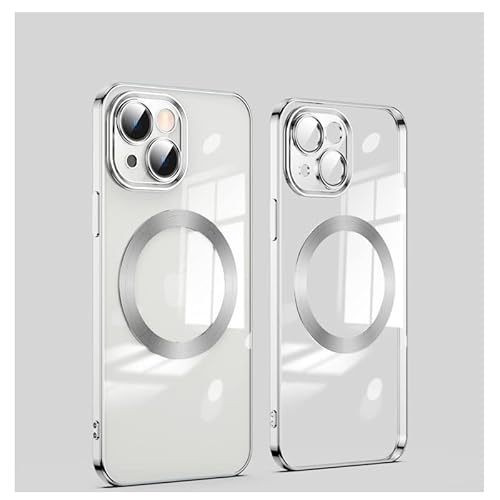 ATISIJIE Magnetic Handyhülle für iPhone 14 Plus Hülle 6.7 Inches mit Kameraobjektivschutz [Magnetisches Aufladen] Galvanik Stoßfeste, Dünne TPU Silikon Schutzhülle für iPhone 14 Plus Silber von ATISIJIE