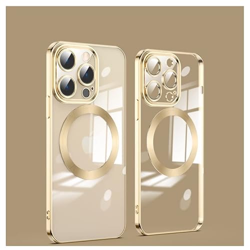 ATISIJIE Magnetic Handyhülle für iPhone 14 Pro Max Hülle 6.7 Inches mit Kameraobjektivschutz [Magnetisches Aufladen] Galvanik Stoßfeste, Dünne TPU Silikon Schutzhülle für iPhone 14 Pro Max Gold von ATISIJIE