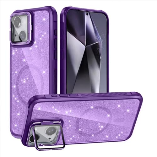 ATISIJIE Magnetisch Hülle für iPhone 15 with Kickstand,Glitzer Transparente Acryl-Harte Handyhülle Stoßfeste Schutz Bumper Cover für Frauen und Mädchen-Lila ATISIJIE Magnetisch Hülle für iPhone 15 with Kickstand,Glitzer Transparente Acryl-Harte Handyhülle Stoßfeste Schutz Bumper Cover für Frauen und Mädchen-Lila von ATISIJIE