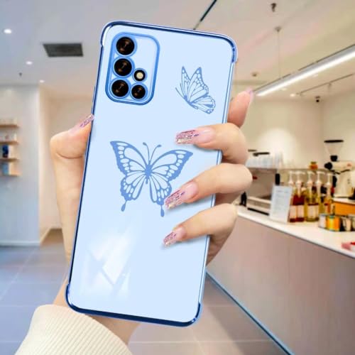 ATISIJIE Schmetterling Hülle für Samsung Galaxy A51 4G,Vergoldet Mädchen Schmetterling Design Schutzhülle Stoßfest Slim Dünn TPU Handyhülle Blau von ATISIJIE