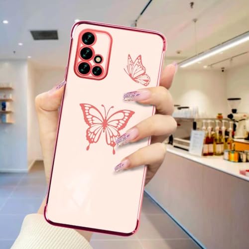 ATISIJIE Schmetterling Hülle für Samsung Galaxy A51 4G,Vergoldet Mädchen Schmetterling Design Schutzhülle Stoßfest Slim Dünn TPU Handyhülle Rosa von ATISIJIE