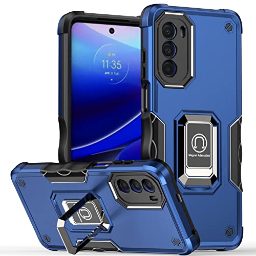ATISIJIE für Motorola Moto G52 4G/Moto G82 5G Hülle, Militär stoßfestem Fallschutz Handy Ganzkörper Handyhülle Metal Ring Halter Ständer Schutzhülle [Metall Ring Halter] [für Auto Magnet] Blau von ATISIJIE