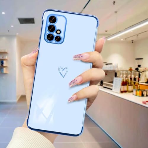 ATISIJIE für Samsung Galaxy A51 4G Herz Hülle,Herz Mädchen Handyhülle Süß Galvanik Liebesmuster Silikon Schutzhülle Kameraschutz Stoßfest Bumper Hülle für Samsung Galaxy A51 4G(LKAX-Blue) von ATISIJIE