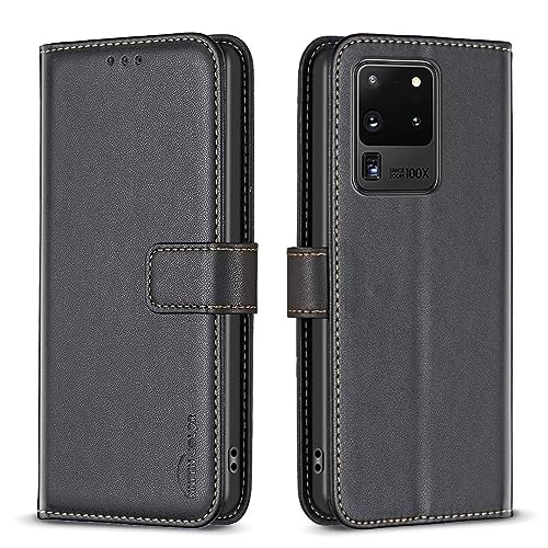 ATISIJIE für Samsung Galaxy S20 Ultra Hülle,PU Leder Handyhülle Lederhülle Klapphülle Kartenfach Flip Cover für Handy hülle Leather Wallet Phone Case Hülle für Samsung Galaxy S20 Ultra-Schwarz von ATISIJIE