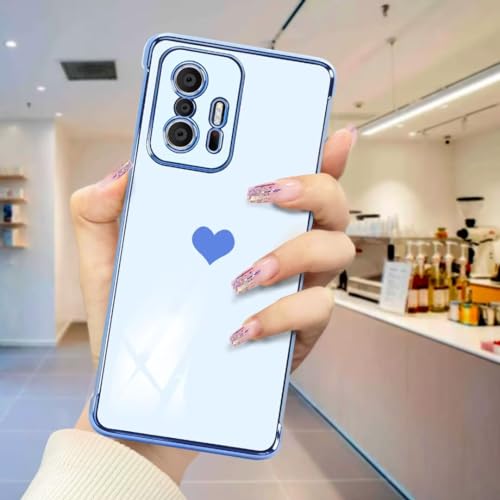 ATISIJIE für XiaoMi 11T 5g / 11T Pro Herz Hülle,Herz Mädchen Handyhülle Süß Galvanik Liebesmuster Silikon Schutzhülle Kameraschutz Stoßfest Bumper Hülle für XiaoMi 11T 5g / 11T Pro(DDAX-Blue) von ATISIJIE