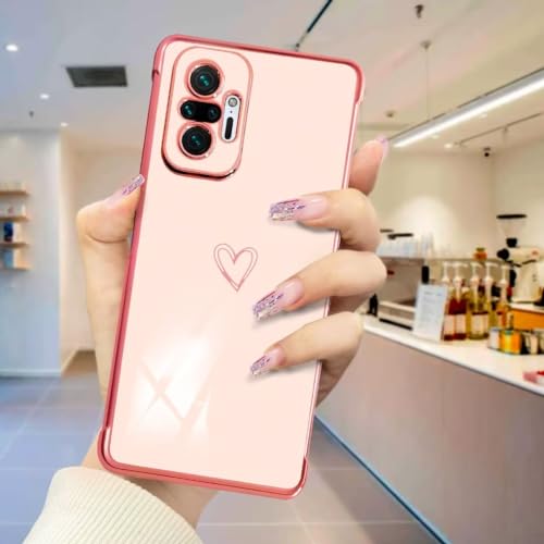 ATISIJIE für XiaoMi RedMi Note 10 Pro Herz Hülle,Herz Mädchen Handyhülle Süß Galvanik Liebesmuster Silikon Schutzhülle Kameraschutz Stoßfest Bumper Hülle für XiaoMi RedMi Note 10 Pro(LKAX-Pink) von ATISIJIE