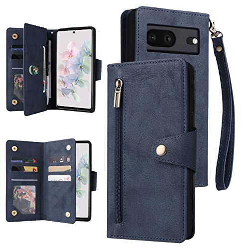 ATISIJIE YUMIER Hülle für Google Pixel 7 Handyhülle,Premium PU Leder Flip Wallet Case Kapazität Brieftasche Stoßfeste Schutzhülle Klappbarer Ständer Magnetisch Lederhülle Blau von ATISIJIE