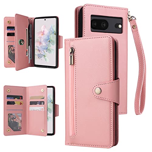 ATISIJIE YUMIER Hülle für Google Pixel 7 Handyhülle,Premium PU Leder Flip Wallet Case Kapazität Brieftasche Stoßfeste Schutzhülle Klappbarer Ständer Magnetisch Lederhülle Rosa von ATISIJIE