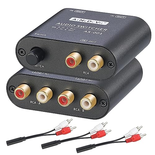 AtNeDcVh RCA / 3,5 mm Port 1 in 2 Out / 2 in 1 Out Bidirektionaler Audio-Umschalter, 2-Wege-Stereo L/R Soundkanal Lautsprecher Kopfhörer Audio Switch Selector Splitter Box von ATNEDCVH