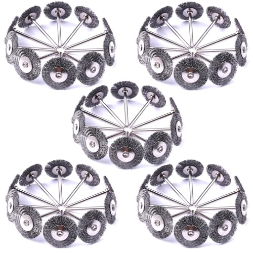 ATOPLEE Drahtbürsten-Set, 50 Stück 1 Zoll/25mm Mini-Drahtbürste mit 3mm Rundschaft, Legierungsstahl-Drahtbürste für Bohreraufsatz (50) von ATOPLEE