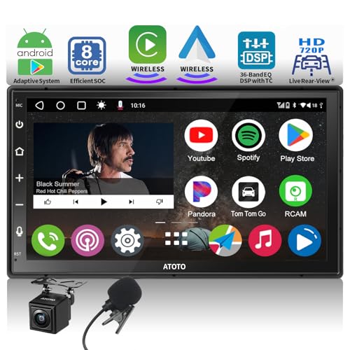 ATOTO A6 PF 7 Zoll QLED Touchscreen Android Doppel-DIN Autoradio, Wireless Carplay & Android Auto, DAB+ Radio/GPS/Mirror Link, Dual BT, WiFi/BT/USB Tethering, HD LRV mit Rückfahrkamera, A6G2B7PF-S01 von ATOTO