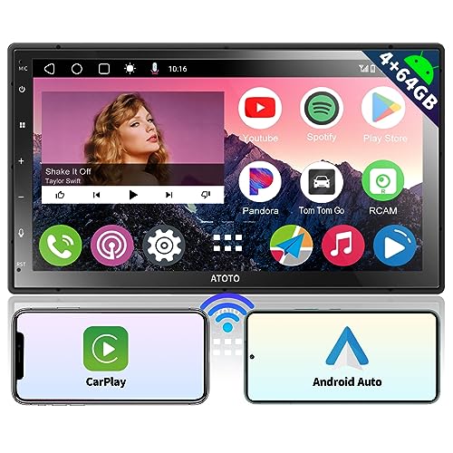 ATOTO A6PP 4G+64G Android Autoradio Doppel Din, 7 Zoll QLED Touchscreen Einbau-Videogeräte, DAB+ Radio Dual Bluetooth, Wireless CarPlay und Android Auto, WiFi/BT/USB Tethering, MirrorLink, A6G2C7PP von ATOTO