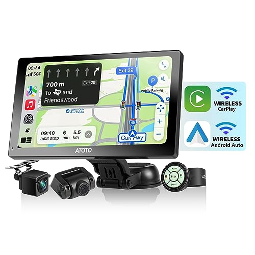 ATOTO Auto Display mit Wireless CarPlay Android Auto, 7-Zoll Tragbares Autoradio mit 1080P Doppel-Aufnahmekameras, Fernbedienung, WDR & Automatischer Dimmer, Bluetooth, P807PR von ATOTO