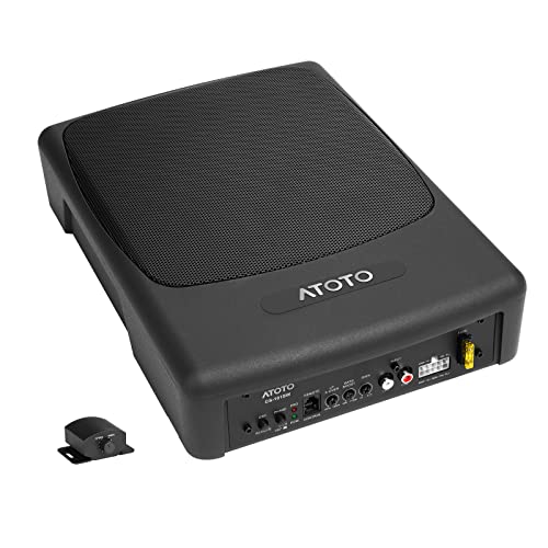 ATOTO CS-101SW 10 Zoll Aktiv Auto Subwoofer, Kompakter Untersitz Aktiver Subwoofer Auto mit Eingebauter Verstärker, 400 Watt Max, Low- und High Level-Eingängen, Fernbedienung Subwoofer-Steuerung von ATOTO