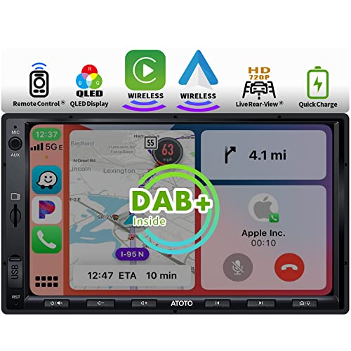 ATOTO F7XE 7 Zoll Doppel Din Digitaler Medien-Empfänger mit DAB/DAB+, Wireless Carplay & Drahtloses Android Auto, Autoradio mit Navi, Link Spiegeln, Bluetooth, HD LRV, Schnell-Ladung, F7G2A7XED von ATOTO