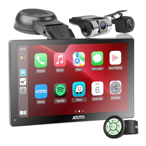 ATOTO P5 Autoradio Tragbares 7 Zoll QLED CarPlay Display mit Front und 1080P Rückfahrkamera, Wireless CarPlay & Android Auto, GPS Navigation, Automatisches Dimmen, Bluetooth, AUX/FM/USB, P507SD-S31 von ATOTO