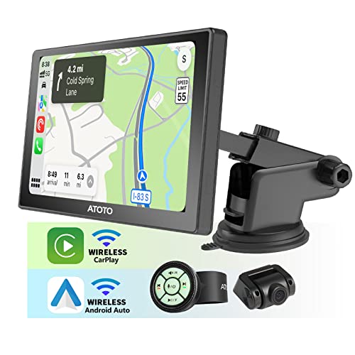 ATOTO P8 7 Zoll Portable Autoradio mit Bildschirm, Wireless Carplay und Drahtlos Android Auto, mit HD 1080P Front-Dashcam, bis zu 128G SD, Autom Dimmer & WDR, Fernbedienung, Bluetooth, P807SD-FC von ATOTO