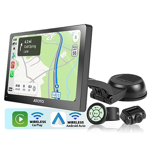 ATOTO P807SD-FC Tragbares Autoradio, Kabelloses Android Auto & Wireless CarPlay, 1080P Frontkamera, 7-Zoll QLED blendfreie Bildschirm, WDR & Automatischer Dimmer, Fernbedienung, Sprachassistent von ATOTO