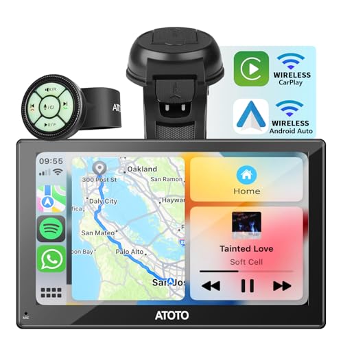 ATOTO Tragbares Autoradio 7-Zoll QLED Blendfreies Touchscreen, Wireless CarPlay/Android Auto, Automatische Dimmung, Wireless PhoneLink, Bluetooth, AUX/FM-Ausgang, GPS Navi, P507SD-S01 von ATOTO