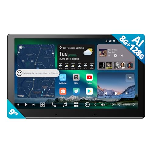 ATOTOZONE X10DG209E 9 Zoll Android DAB+ Autoradio Doppel-Din, 8+128G, 4G LTE, KI-Sprachassistent, Kabelloses Carplay & Android Auto, Duales Mikrofon & BT & Kameraeingang, 36B-EQ, HDMI-Eingang von ATOTOZONE