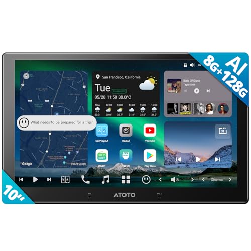 ATOTOZONE X10DG211E 10 Zoll Android DAB+ Autoradio Doppel-Din, 8+128G, 4G LTE, KI-Sprachassistent, Kabelloses Carplay & Android Auto, Duales Mikrofon & BT & Kameraeingang, 36B-EQ, HDMI-Eingang von ATOTOZONE