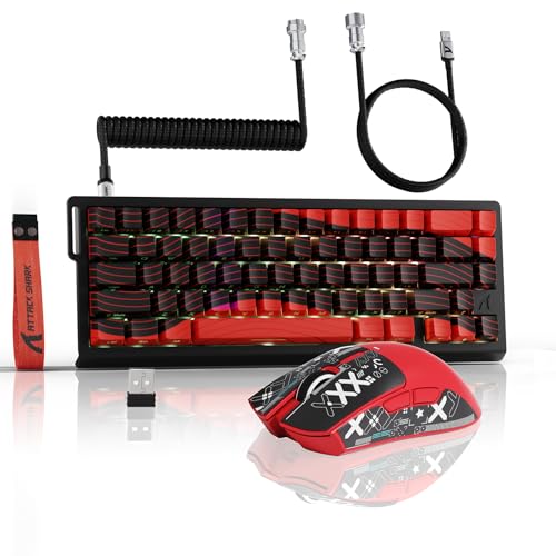 ATTACK SHARK 3-in-1 Kabellose X68PRO HE-Tastatur&X11-Gaming-Maus&Spiral-C01PRO-Kombination,BT/2,4G/Wired, 8KHz-Magnetschalter mit Schnellauslöser,PixArt PAW3311-Sensor,22000 DPI,Maus Klebeband–Rot ATTACK SHARK 3-in-1 Kabellose X68PRO HE-Tastatur&X11-Gaming-Maus&Spiral-C01PRO-Kombination,BT/2,4G/Wired, 8KHz-Magnetschalter mit Schnellauslöser,PixArt PAW3311-Sensor,22000 DPI,Maus Klebeband–Rot von ATTACK SHARK