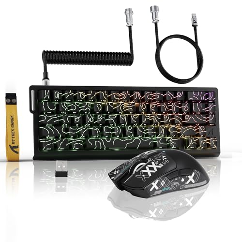 ATTACK SHARK 3-in-1 Kabellose X68PRO HE-Tastatur&X11-Gaming-Maus&Spiral-C01PRO-Kombination,BT/2,4G/Wired, 8KHz-Magnetschalter mit Schnellauslöser,PixArt PAW3311-Sensor,22000 DPI,Maus Klebeband–Schwarz ATTACK SHARK 3-in-1 Kabellose X68PRO HE-Tastatur&X11-Gaming-Maus&Spiral-C01PRO-Kombination,BT/2,4G/Wired, 8KHz-Magnetschalter mit Schnellauslöser,PixArt PAW3311-Sensor,22000 DPI,Maus Klebeband–Schwarz von ATTACK SHARK