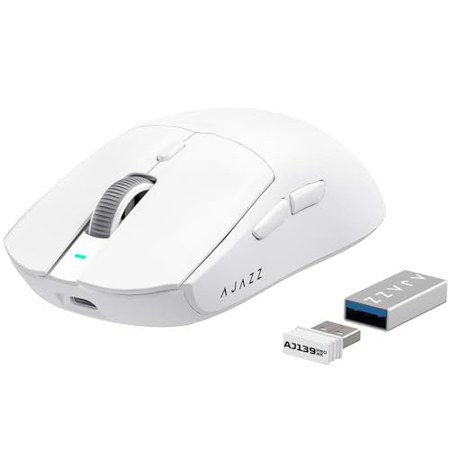 ATTACK SHARK AJAZZ AJ139PRO Kabellose Gaming-Maus, Ultraleicht (65g), PAW3395-Sensor, 26000 DPI, 4kHz, 2,4 GHz/USB C Wired E-Sport-Mäuse, 6 Programmtasten Taste, 700 Stunden Akkulaufzeit,PC/MAC – Weiß von ATTACK SHARK