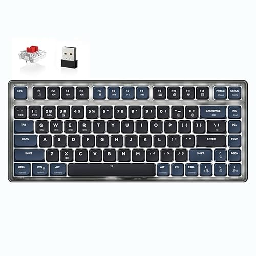 ATTACK SHARK AK832 Mechanische Tastatur, 75% Ultra-Thin Kabellose Gaming-Tastatur Dichtung Tri-Mode BT5.2/2.4G/Wired, 20 Backlit TKL Kompakte 83-Tasten Red Switch, Spiralkabel USB C Cable for Mac/Win von ATTACK SHARK