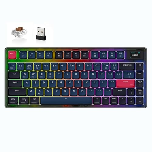 ATTACK SHARK AK832 PRO Mechanische Tastatur, 75% Ultra-Thin Kabellose TKL RGB Gaming-Tastatur Dichtung with LED Screen, BT5.1/2.4G/Wired, 81-Tasten Brown Switch, Spiralkabel USB C Cable for Mac/Win von ATTACK SHARK