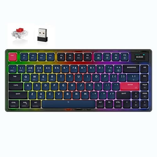 ATTACK SHARK AK832 PRO Mechanische Tastatur, 75% Ultra-Thin Kabellose TKL RGB Gaming-Tastatur Dichtung with LED Screen, BT5.1/2.4G/Wired, 81-Tasten Red Switch, Spiralkabel USB C Cable for Mac/Win von ATTACK SHARK