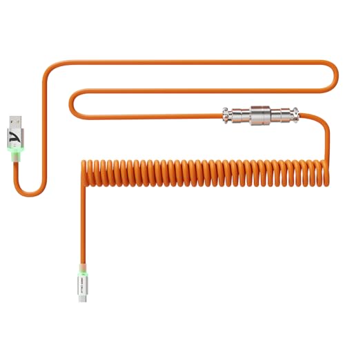 ATTACK SHARK C01Ultra Spiral Tastaturkabel mit RGB-Beleuchtung, Custom TPU Coiled USB C Kabel für 8KHz Mechanische Tastatur, Typ C auf USB-A, Abnehmbarem 4-Pin Metall Luftfahrtstecker, 56.5In-Orange von ATTACK SHARK